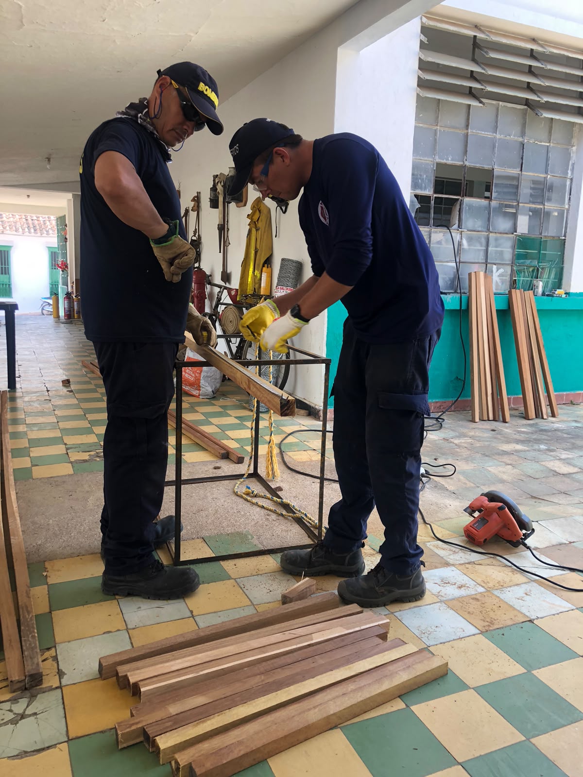 Bomberos trabajando con animales